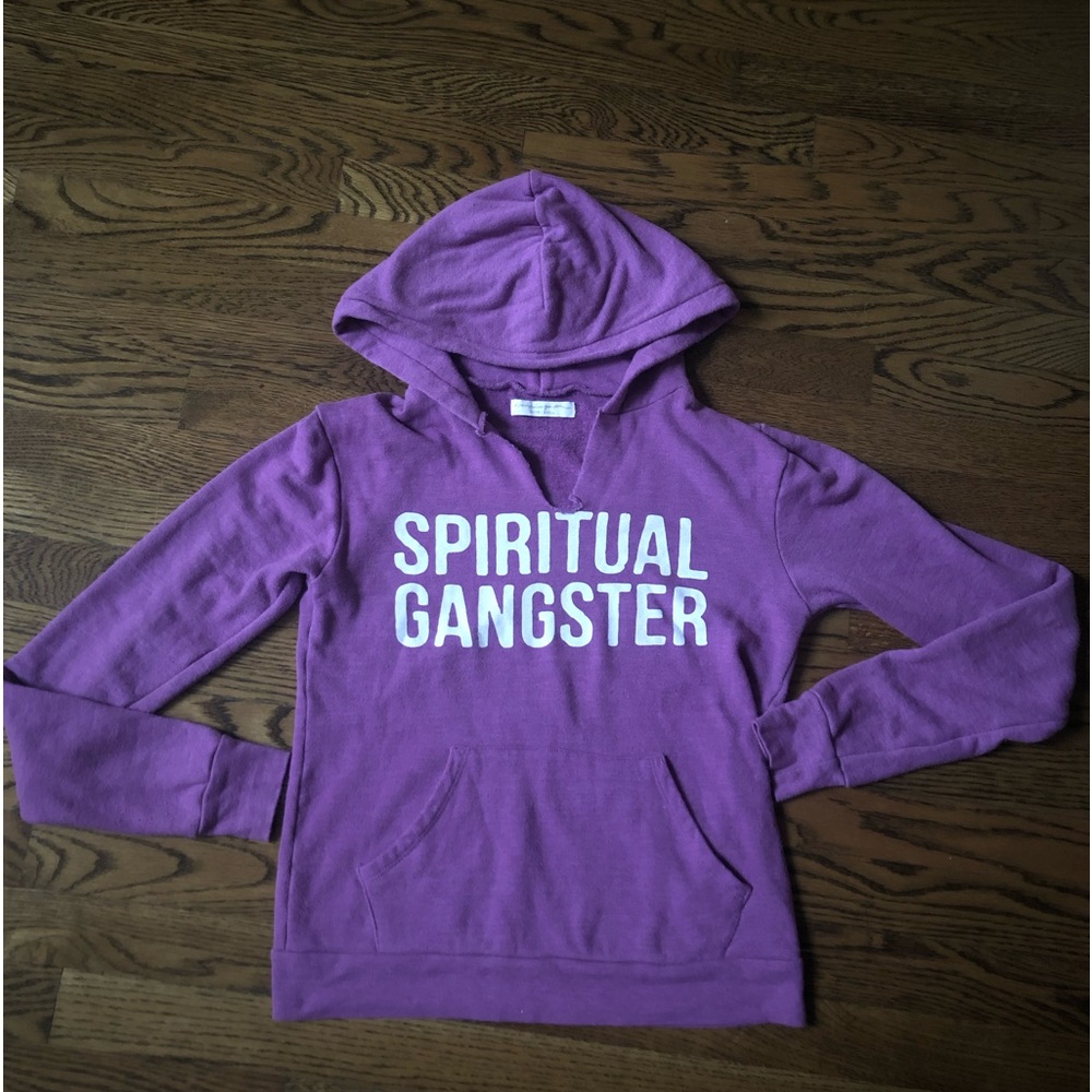 Spiritual Gangster hoodie with Hamsa on back- purple extra small